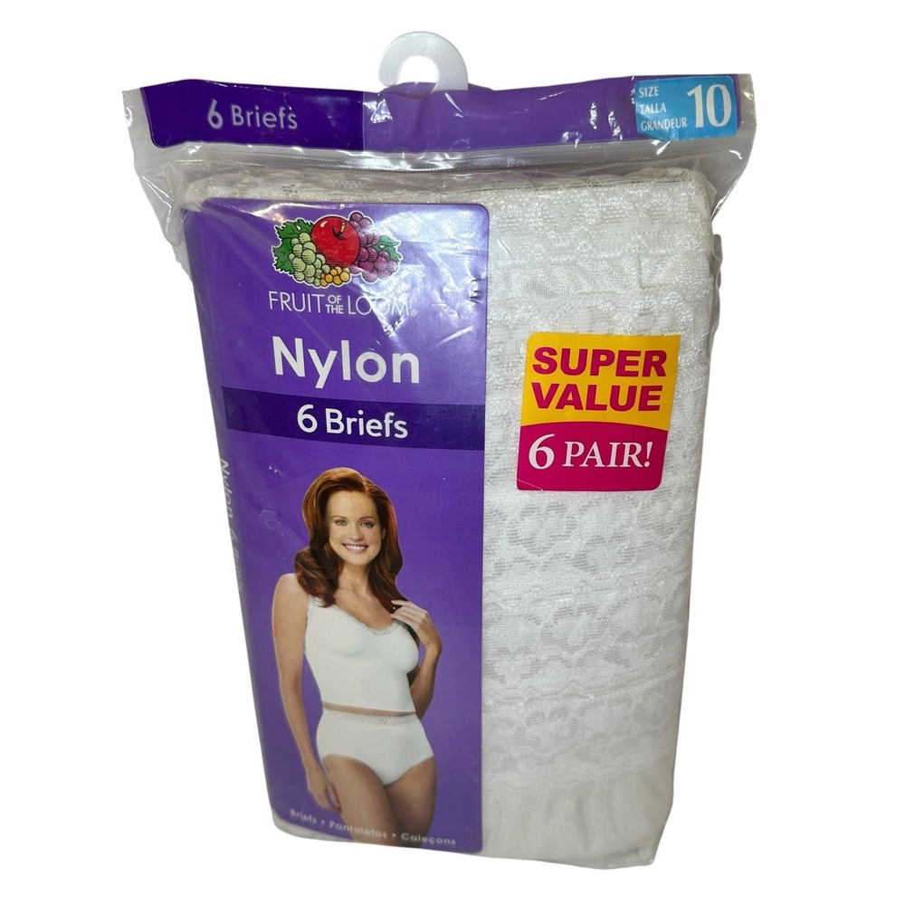 Vintage Fruit of the Loom Nylon Briefs 6 Pack Women's Size 10 White NOS Sealed
